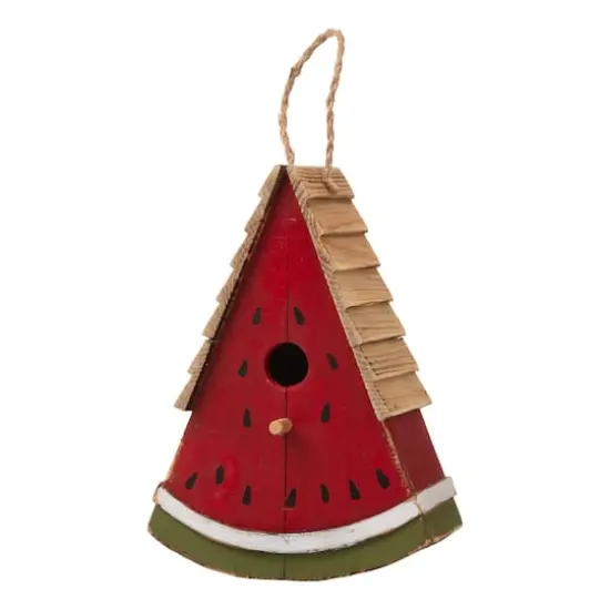 Glitzhome® 11" Hanging Wood Watermelon Garden Decorative Birdhouse {1}