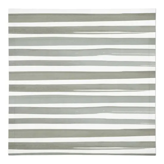 Watercolor Stripe Cotton Twill Napkin Green and White {1}