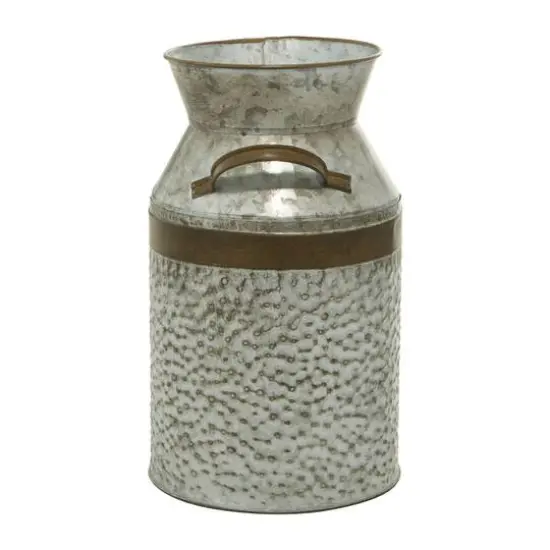 12" Gray Decorative Tin Milk Can {6}