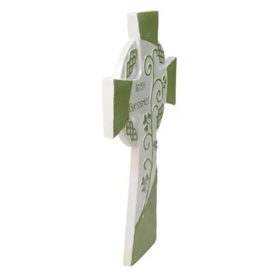 Luck of the Irish Green and White "Irish Blessings" Religious Wall Cross {3}