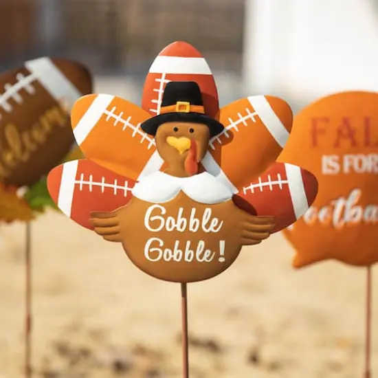Glitzhome&reg; 24" Thanksgiving Metal Football & Turkey Yard Stakes Set {6}