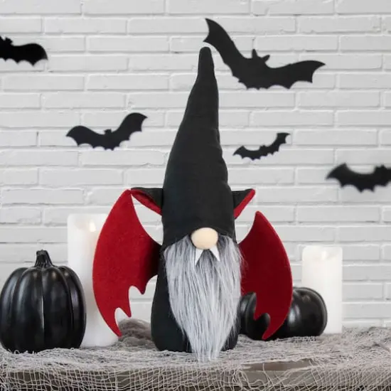 18" Male Black & Red Halloween Gnome with Bat Wings {1}