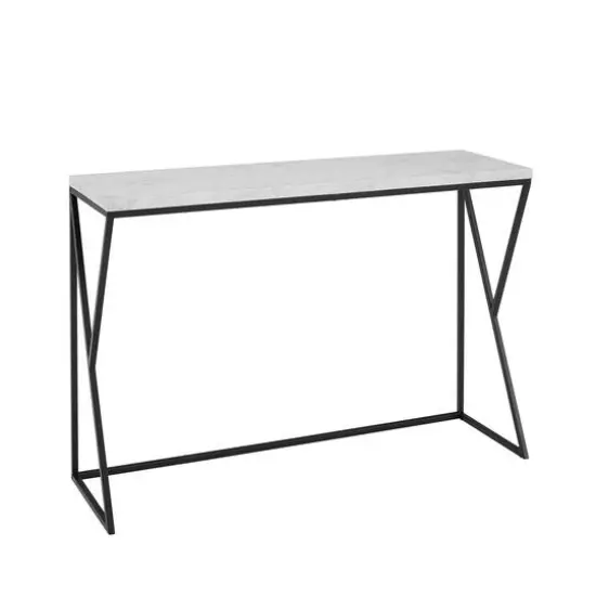 Walker Edison Faux White Marble/Black Geometric Side Entry Table {1}