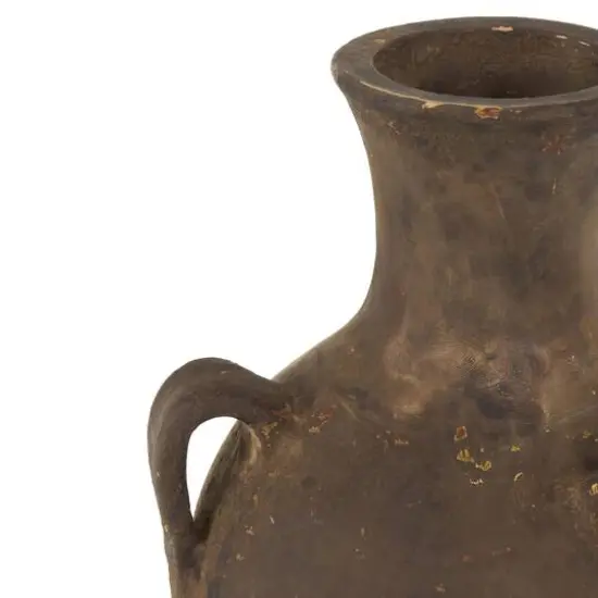 24.5" Dark Brown Ceramic Antique Style Distressed Decorative Vase with Handles {6}