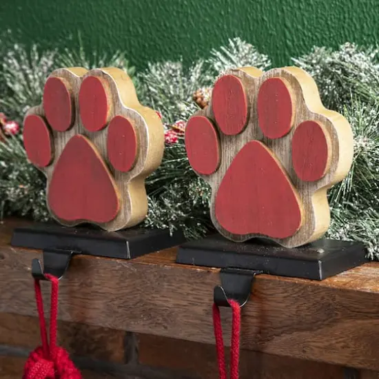 Glitzhome&reg; Paw Print Christmas Stocking Holder Set {4}