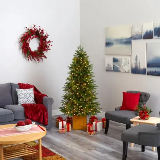 6ft. Pre-Lit Manchester Fir Artificial Christmas Tree, Clear LED Lights {8}