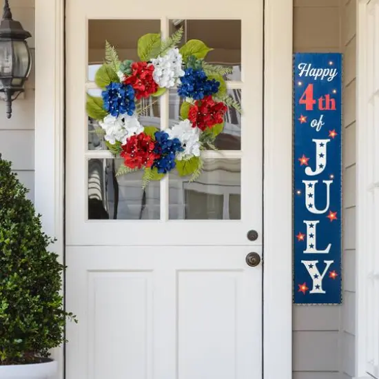 Glitzhome&reg; 22" Red, White & Blue Hydrangea Wreath {4}