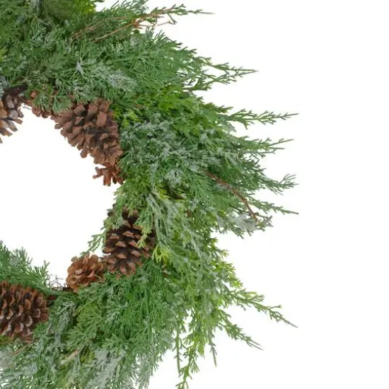 26" Frosted Cedar & Pinecone Christmas Wreath {6}
