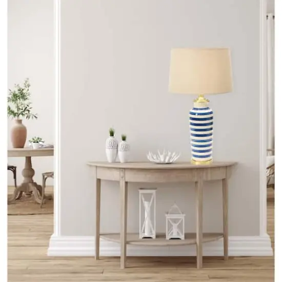 Hello Honey&reg; 2ft. Striped Ceramic & Metal Desk Lamp Blue {3}