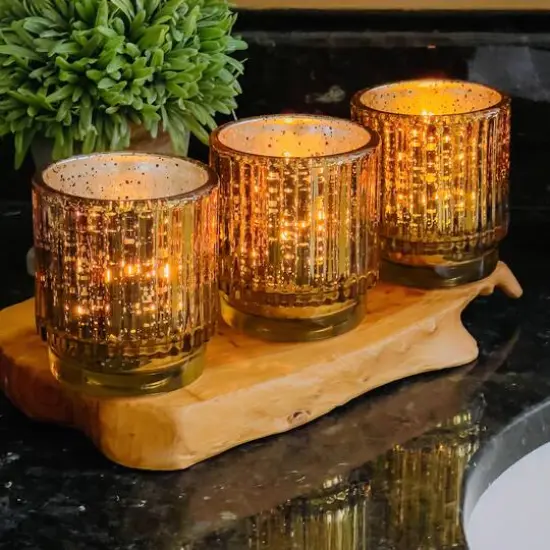 Kate Aspen&reg; Gold Vintage Ribbed Glass Tealight Votive Candle Holder Set {10}