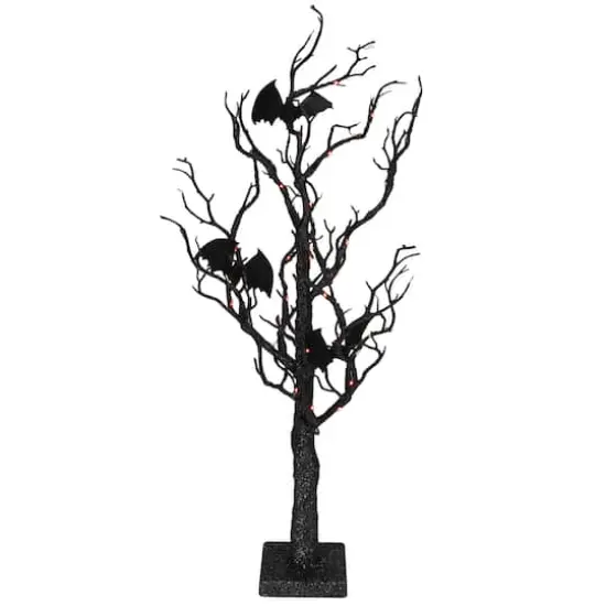26.5" Black & Orange Glittered LED Tabletop Halloween Tree {5}