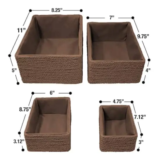 Sorbus 4-Piece Woven Rope Basket Set Brown {6}