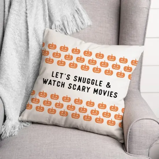 Snuggle and Watch Scary Movies 18" x 18" Throw Pillow {3}