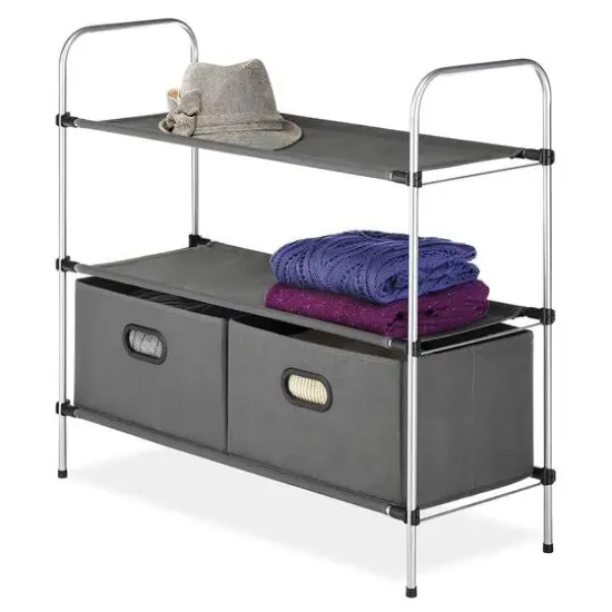 Whitmor Gray 3 Tier Shelves with 2 Drawers {3}