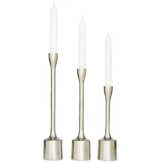 CosmoLiving by Cosmopolitan Silver Aluminum Tapered Candle Holder Set {1}