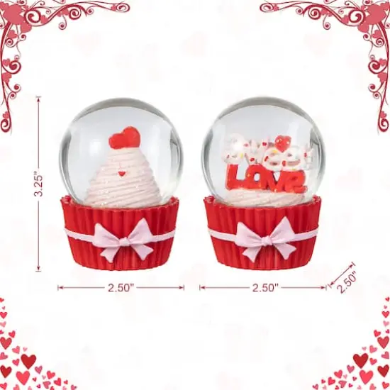 Glitzhome&reg; 3.25" Valentine's Cupcake Waterglobes Set {4}