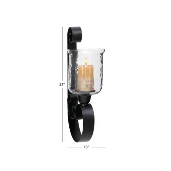 Black Iron Traditional Candle Wall Sconce, 21" x 10" x 7" {8}