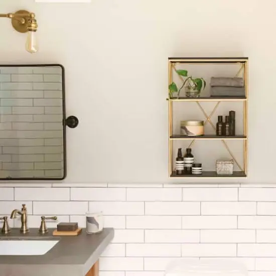 Hello Honey&reg; 24" Wood & Gold Rectangle Wall Shelf Black/Gold {3}