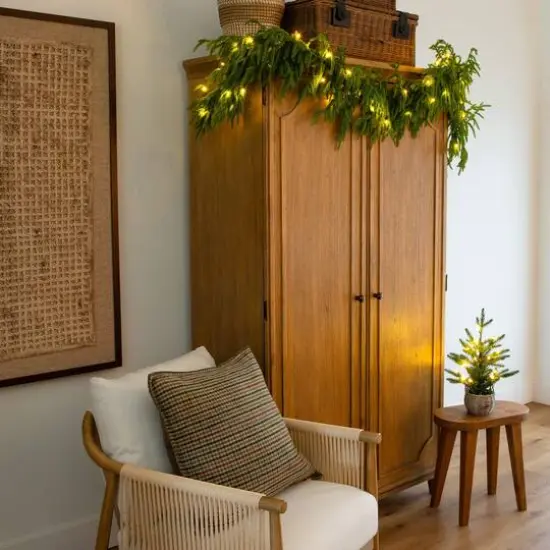 6ft. Pre-Lit Artificial Real Touch Norfolk Island Pine Garland with 35 Warm White LED Lights and Natural Look {8}