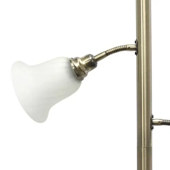 Lalia Home Torchiere Floor Lamp with 2 Reading Lights Antique Brass/White Shades {8}