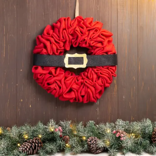 Glitzhome&reg; 18" Christmas Red Belt Fabric Wreath {3}