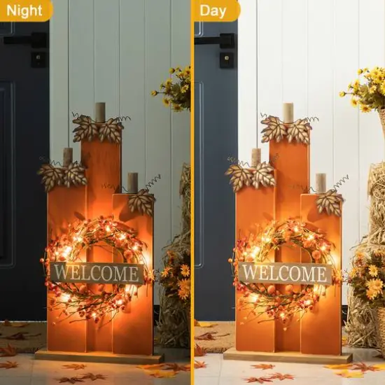 Glitzhome&reg; 30" Fall Lighted Pumpkin & Wreath D&eacute;cor {16}