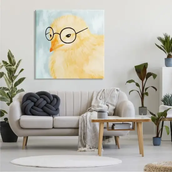 Stupell Industries Easter Chick Yellow Bird Black Glasses Animal Portrait Canvas Wall Art {3}