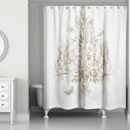 Soft Sage and Blush Chandelier 71" x 74" Shower Curtain {1}