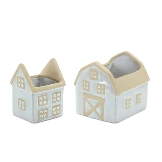 Neutral Porcelain House & Barn Planter Set {1}