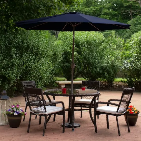 9ft. Outdoor Patio Market Umbrella with Hand Crank & Tilt Navy Blue/Brown {3}