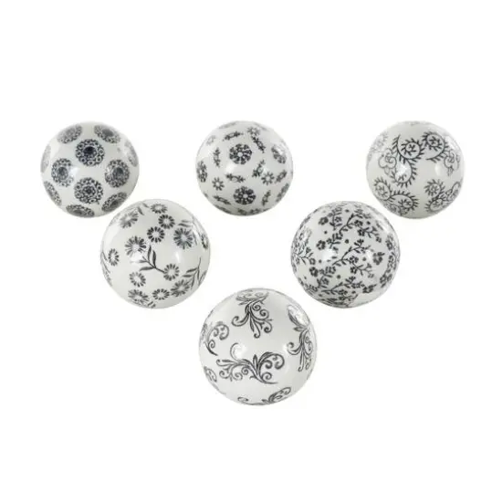 3" White & Black Floral Ceramic Decorative Ball Orbs Set {1}