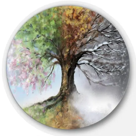 Designart - Tree with Four Seasons' Tree Painting Circle Metal Wall Art {1}