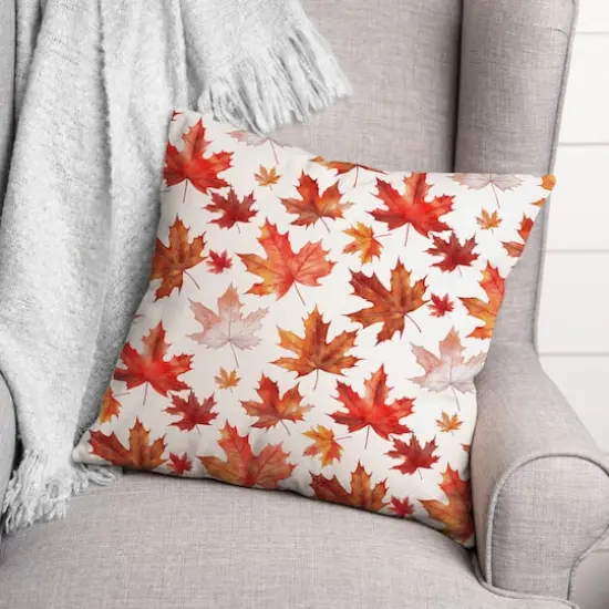 Watercolor Orange Leaf Pattern 18" x 18" Indoor / Outdoor Pillow {3}