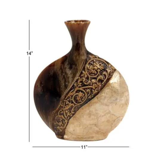 Brown Ceramic Traditional Vase, 14" x 11" x 3" {9}