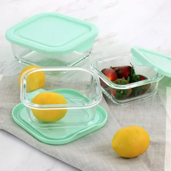 Martha Stewart Square Glass Storage Containers with Mint Lids {4}
