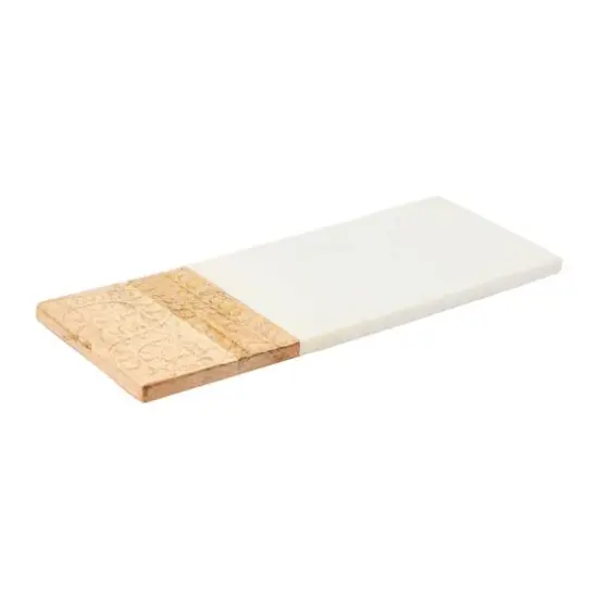 Hello Honey&reg; 15" Contemporary Mango Wood & Marble Serving Board with Engraved Design {1}