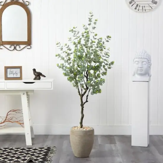 5ft. Eucalyptus Artificial Tree in Sandstone Planter {4}