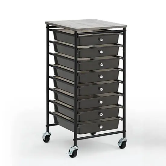 SunnyPoint Wooden Top Compact Rolling Storage 8 Drawers Organizer Mobile Utility Cart Black {1}