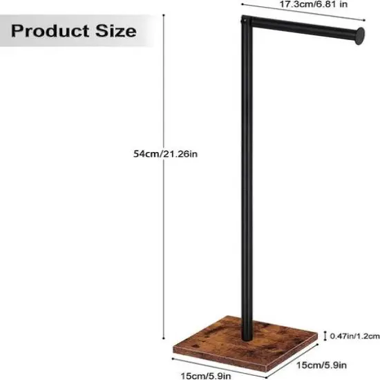 NEX™ 21" Black Freestanding Metal Toilet Paper Holder with Square Woodgrain Base {3}