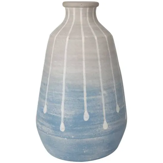 14" Blue & Gray Ombre Ceramic Abstract Drip Vase {3}