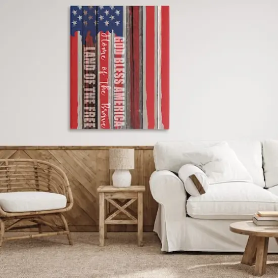 Stupell Industries God Bless America Wood Grain Flag Red White Blue Americana Canvas Wall Art {3}
