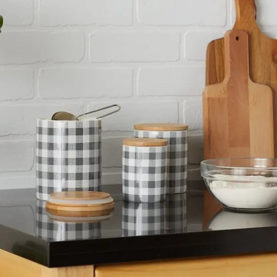 DII&reg; Buffalo Check Ceramic Canister Set Gray and White {10}