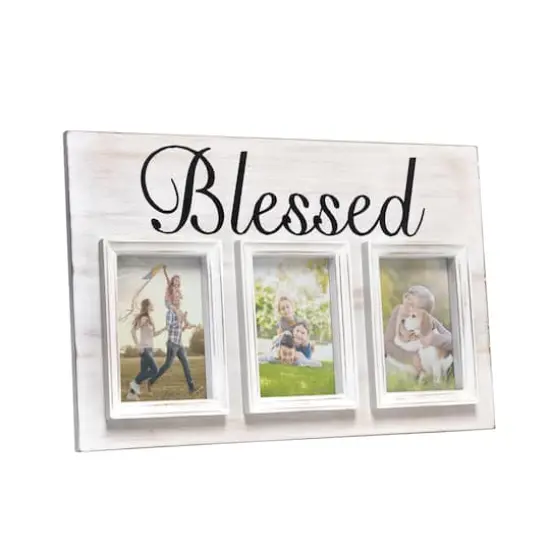 Elegant Designs Whitewash Blessed 3 Photo Collage 4" x 6" Picture Frame {7}