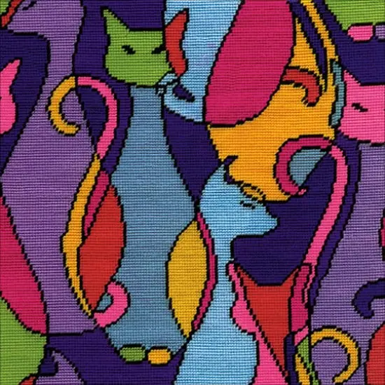 Design Works&trade;Colorful Cat Stitched In Yarn Needlepoint Kit {3}