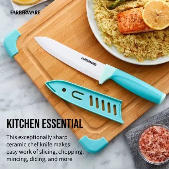 Farberware 6" Aqua Ceramic Chef Knife with Sheath {4}