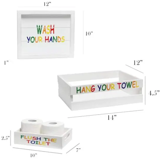Elegant Designs Small White Wash Kids Towel Holder, Frame & Toilet Paper Holder Set {3}