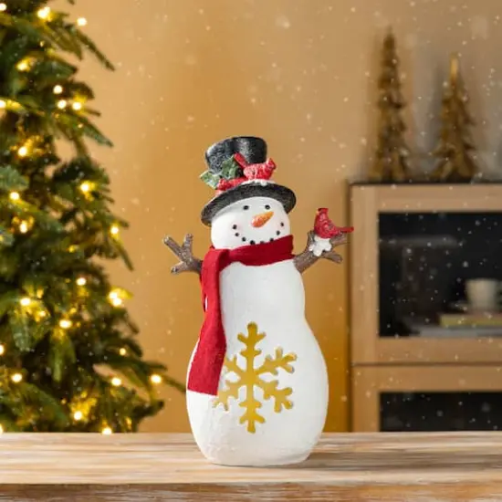 Glitzhome&reg; 15" Christmas Lighted Resin Snowman Table Decor {4}