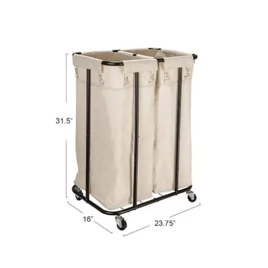 Household Essentials 2-Bag Rolling Laundry Sorter Natural {5}