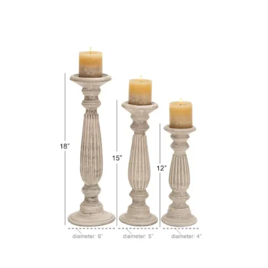 White Mango Wood Traditional Candle Holder Set {5}