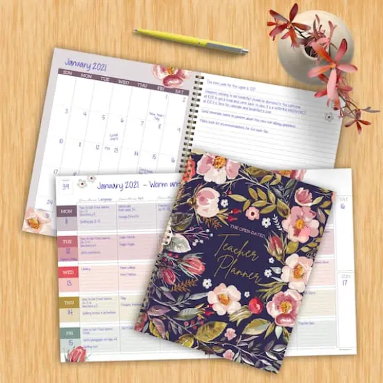 TF Publishing Large Navy Botanical Floral Undated Weekly Teacher Planner {5}